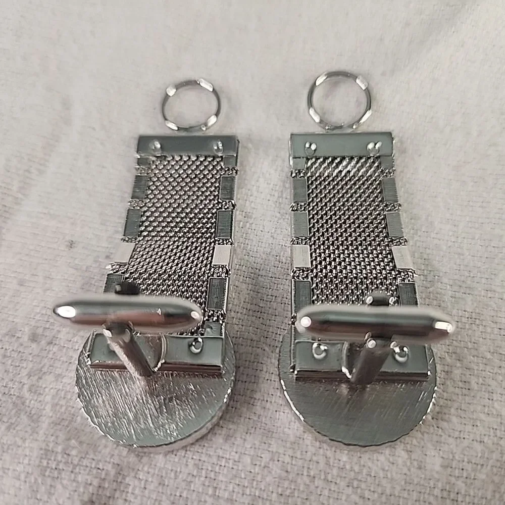 Cufflinks Silver Tone with Black Stone and Wrap Unknown Brand Thick Vintage